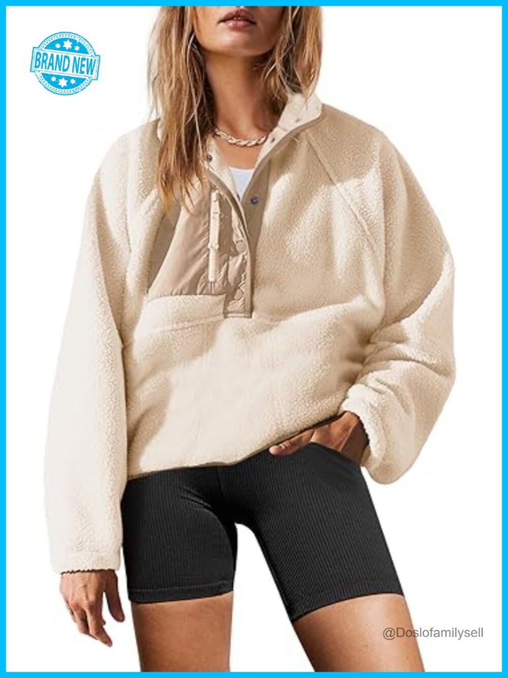 Sherpa Fleece Pullover Jacket Quarter Button Sweatshirt with Pockets